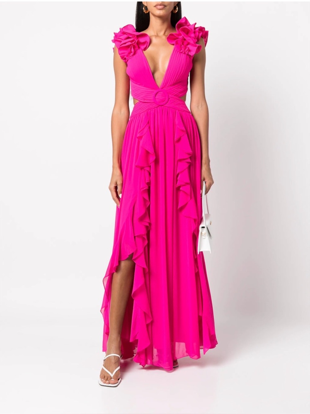 $2000 NWT PatBo Women's Pink Chiffon Ruffled Cut-Out Maxi Dress Size 0